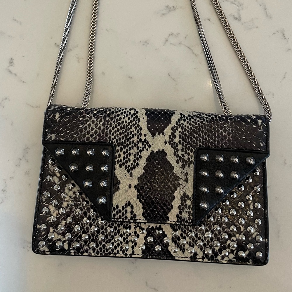 Saint Laurent Paris Black Studded Two Tone Python And Leather Betty Shoulder Bag - Picture 11 of 12